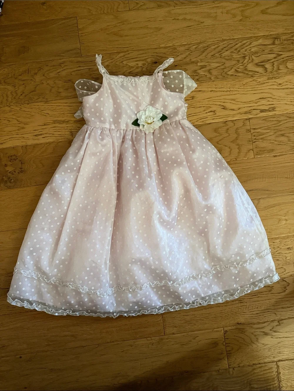 4T - MARMELLATA -Vintage 80s Girls Pink Polka Dot Organza Party Dress Floral Bow